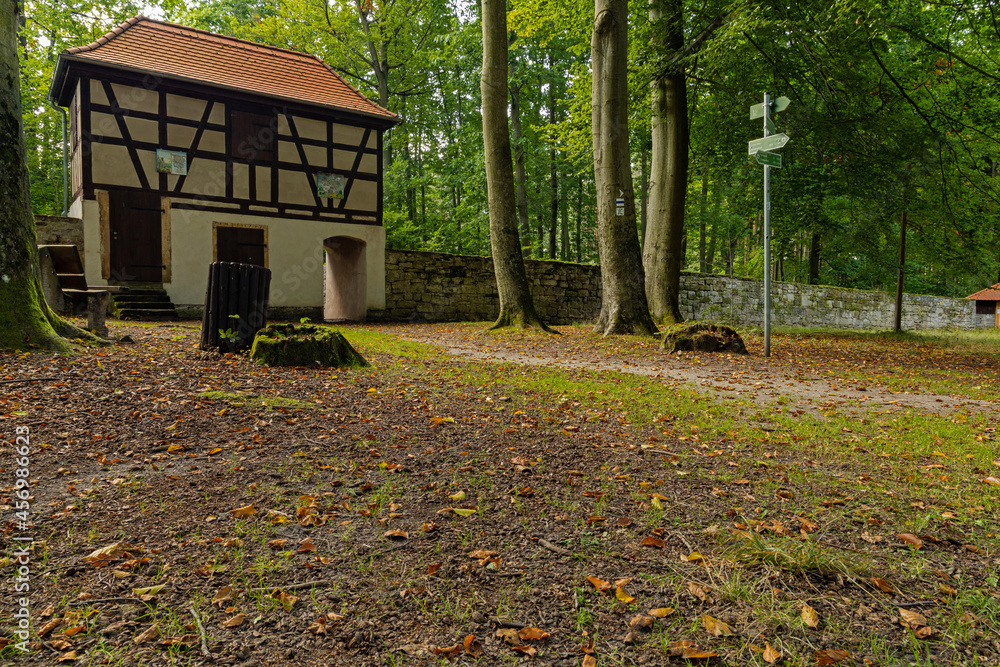 feeding house and wall in the former baroque hunting range Rieseneck in Thuringia