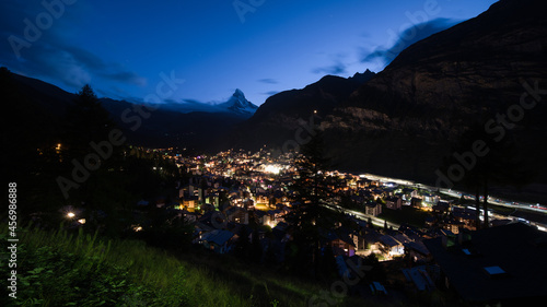 zermatt in switzerland, the famous village in the blue hour.  © Ipsimus