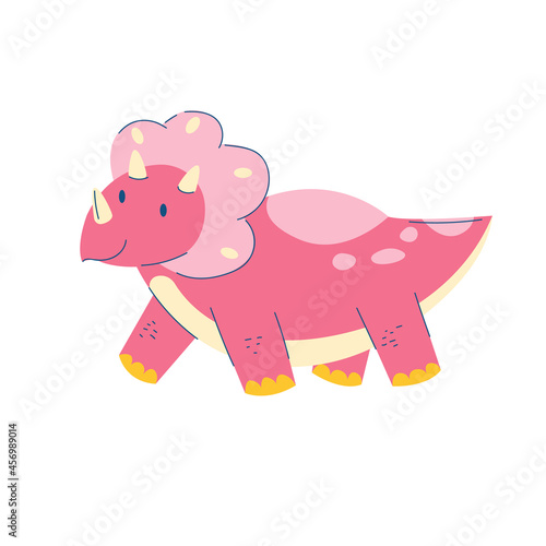 triceratops dinosaur. Children cute dino. Flat cartoon reptile. Blue dragon monster. Stock vector illustration on a white background.