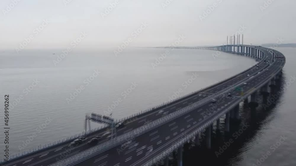 China's famous cable-stayed bridge, Jiaozhou Bay Sea-Crossing Bridge in Qingdao, Shandong Province and the sea scenery (aerial photography) China's famous cable-stayed bridge, Jiaozhou Bay Sea-Crossing Bridge in Qingdao, Shandong Province and the sea scenery (aerial photography)