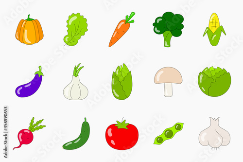 Vegetables colored icon set. Flat Vector illustration line icons set for mobile, web and menu design. Food concept.