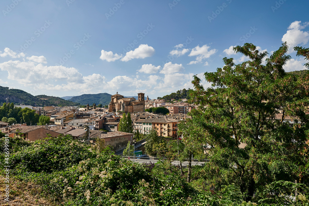 View of Estella-Lizarra city with San Miguel church.