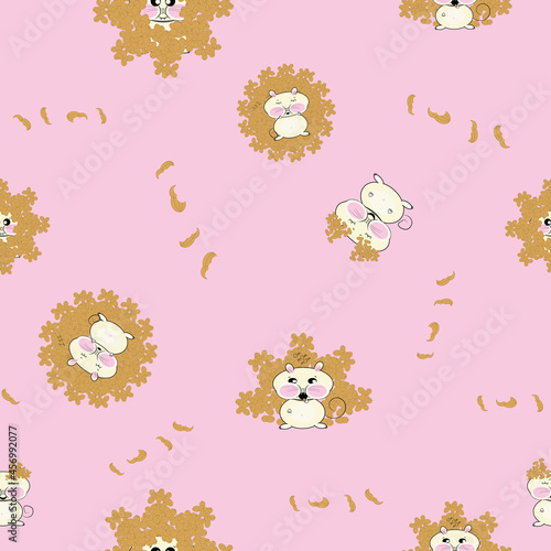 Kawaii pink funny mouse peanuts vector pattern 
