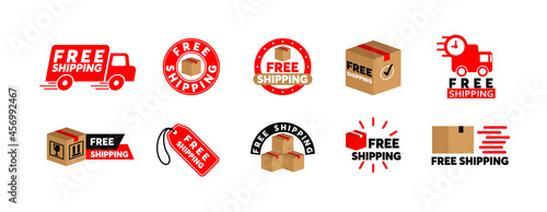 Free shipping service logo badge set. Free shipping order icon vector set. Ten different label designs.