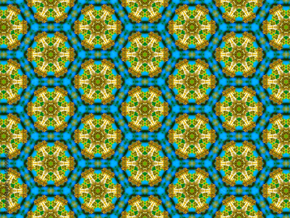 Blue Yellow and Green Abstract Geometric Floral Wallpaper Background