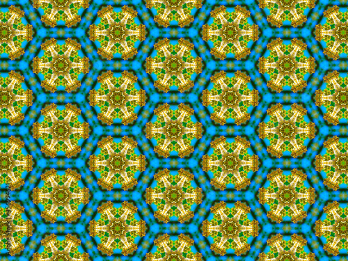 Blue Yellow and Green Abstract Geometric Floral Wallpaper Background