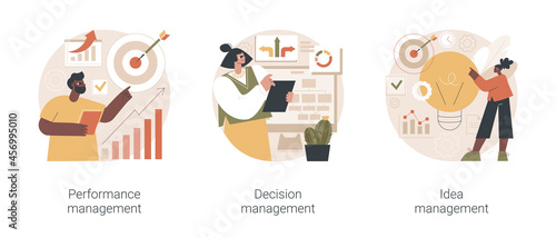 Business efficiency abstract concept vector illustration set. Performance management, decision-making, new idea development, employee productivity, enterprise analysis software abstract metaphor.
