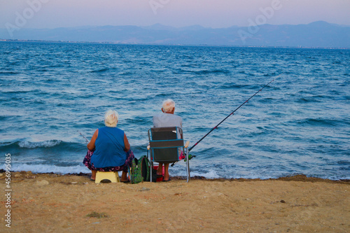 Old Couples Are Fishing And Relaxing 
