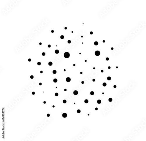 Vector halftone abstract sphere of black random dots on white background, spot of circles, vector design element background