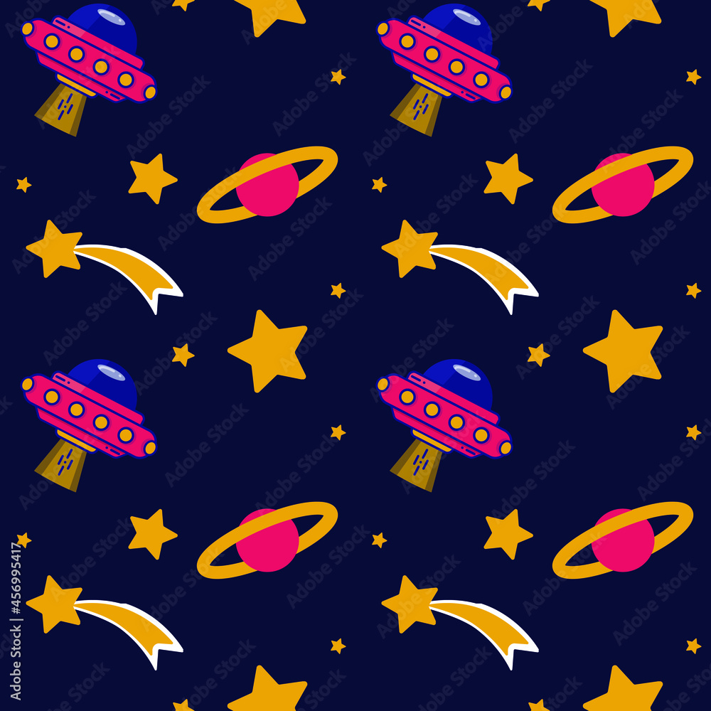 UFO flying in space pattern, bright colors UFO flying in space pattern, bright colors