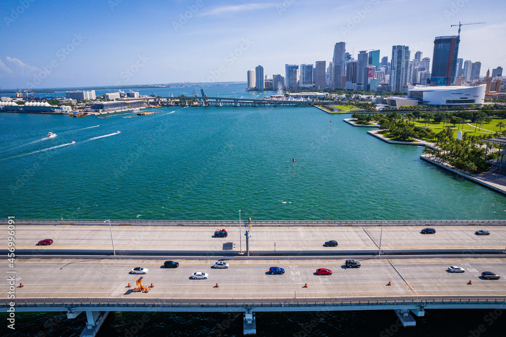 Aerial Drone of Biscayne Bay Miami Florida 