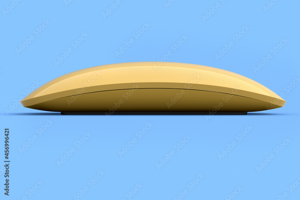 Realistic gold wireless computer mouse with touch isolated on blue background. Realistic gold wireless computer mouse with touch isolated on blue background.