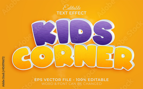 Kids corner text effect style. Editable text effect.