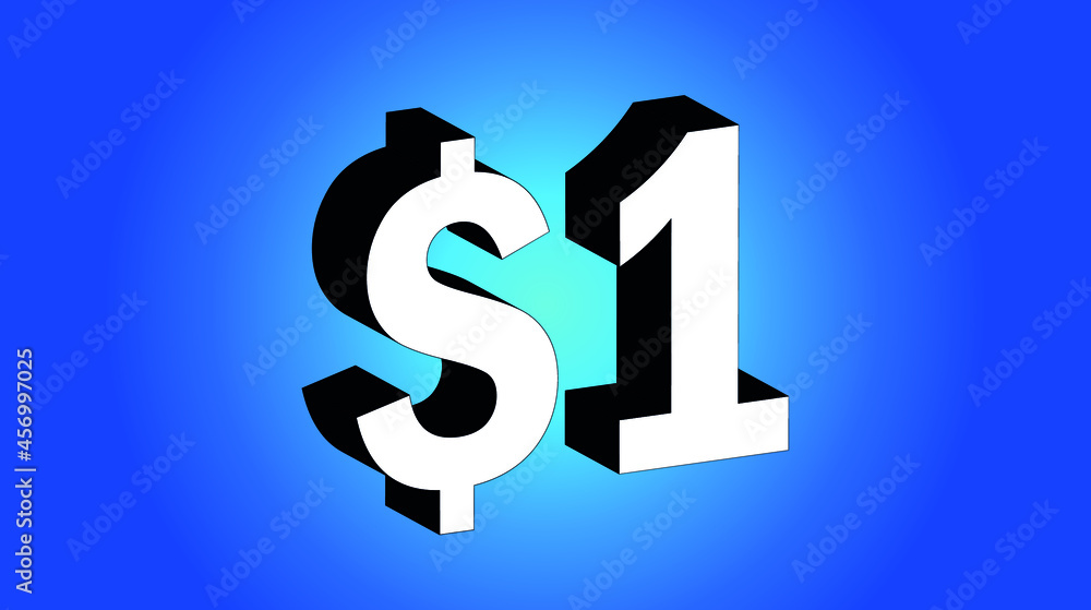 1 Dollar - $1 3D Blue Price Symbol Offer - Save 1 Dollar - $1 3D Blue Price Symbol Offer - Save