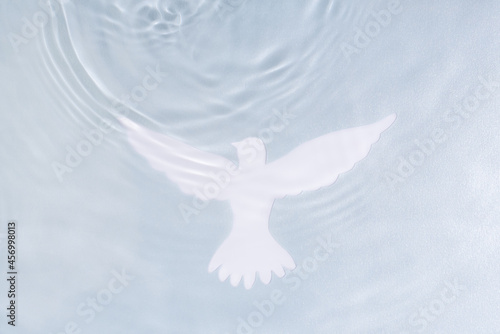 Fényképezés Silhouette of white dove on water background. Baptism symbol.