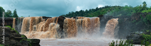 Bild auf Leinwand Exotic Gira waterfall and lake panorama landscape of Waghai, Saputara, Gujarat, India