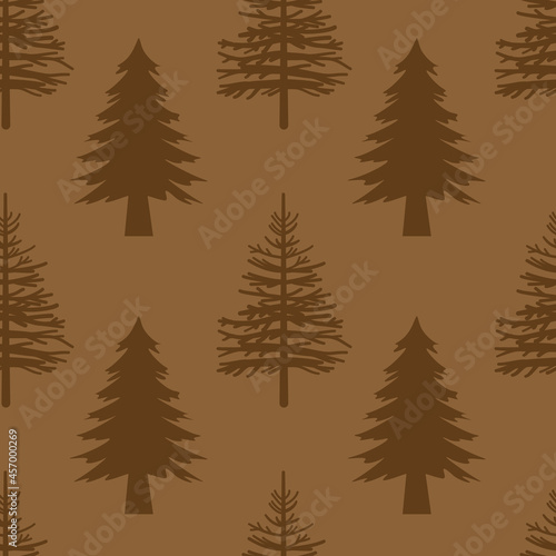Spruce conifer seamless pattern, khaki brown color, natural floral background theme