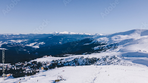 panoramic view of winter snowed mountains