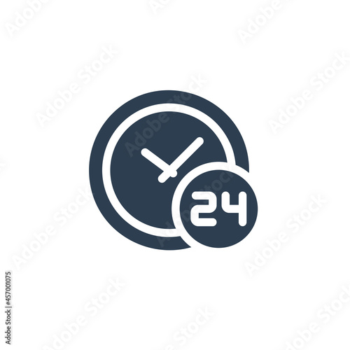 24 hour, around the clock, day and night solid flat icon. vector illustration