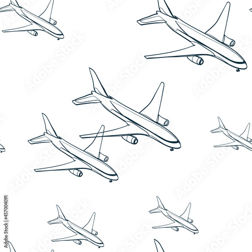 air plane traveling vector seamless pattern outline decorative