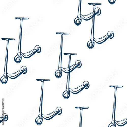 Kick scooter vector seamless pattern outline decorative