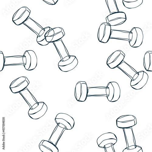dumbbell weight fitness vector seamless pattern outline decorative