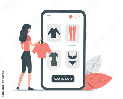 Online shopping. Buying clothes concept. Colored flat vector illustration. Isolated on white background.