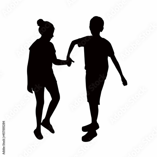 children playing hand in hand, silhouette vector