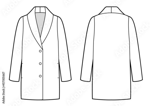 womans classic coat bw sketch, front and back