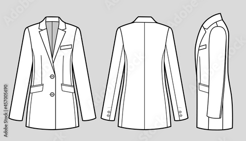 Women s classic blazer jacket technical fashion flat. photo