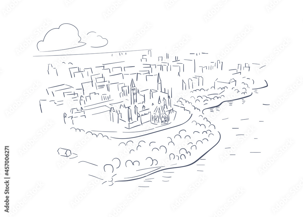 Ottawa Gatineau Ontario Canada vector sketch city illustration line art