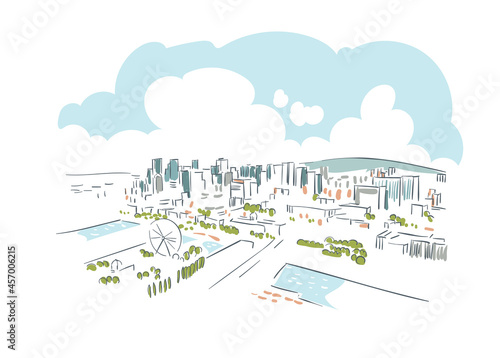 Montreal Quebec Canada vector sketch city illustration line art colorful watercolor style