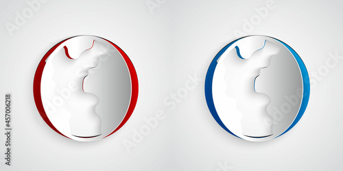Paper cut Global economic crisis icon isolated on grey background. World finance crisis. Paper art style. Vector