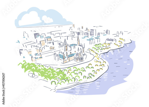 Ottawa Gatineau Ontario Canada vector sketch city illustration line art colorful watercolor style