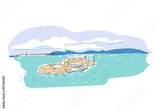Alcatraz Bay San Francisco usa vector sketch city illustration line art colorful watercolor style