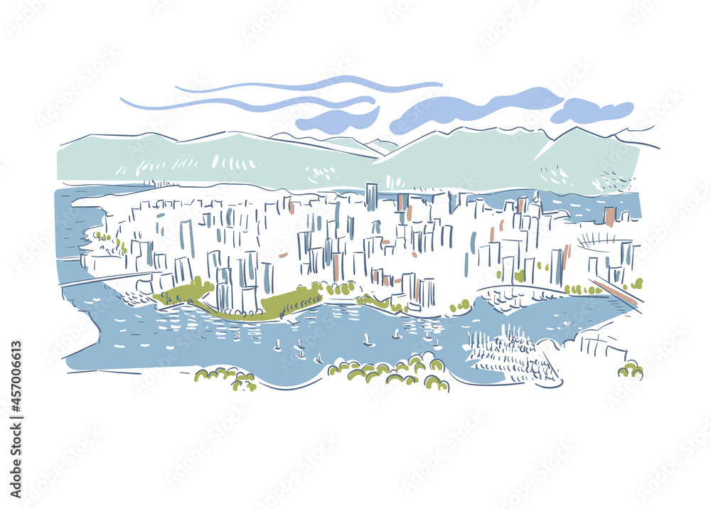 Naklejka premium Vancouver British Columbia Canada vector sketch city illustration line art colorful watercolor style