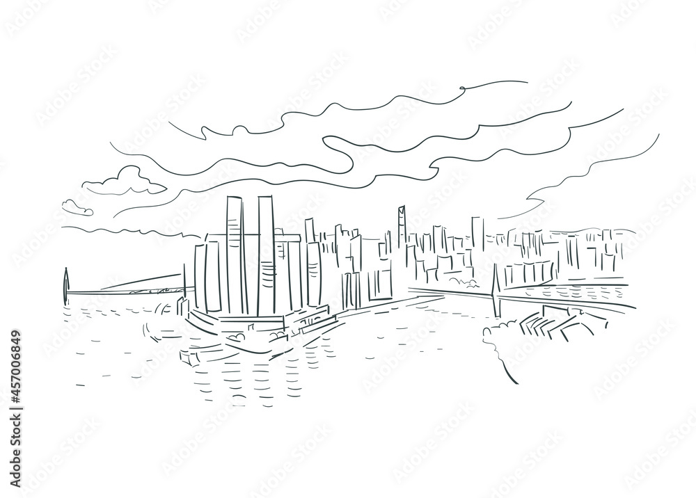 Chongqing CQ China vector sketch city illustration line art sketch