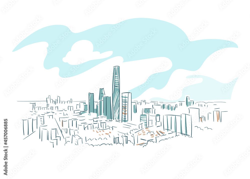 Fototapeta premium Dongguan Guangdong China vector sketch city illustration line art sketch