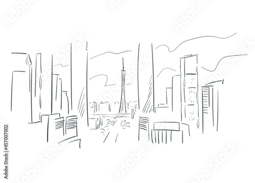 Guangzhou Guangdong province China vector sketch city illustration line art sketch