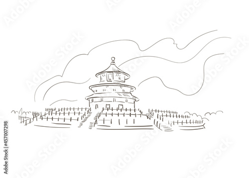 Wallpaper Mural Temple of Heaven Beijing China vector sketch city illustration line art sketch Torontodigital.ca
