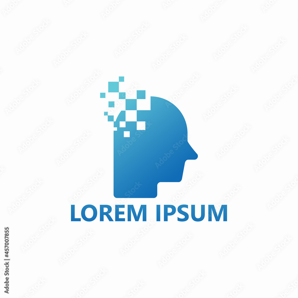Digital pixel head logo template design Digital pixel head logo template design