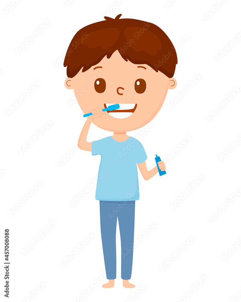 boy brushing her teeth with toothbrush. Cartoon style. Vector. boy brushing her teeth with toothbrush. Cartoon style. Vector.