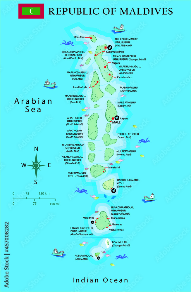 Atolls Of Maldives Map - Concept for Holiday, Vacation, and Tourism Stock  Vector | Adobe Stock