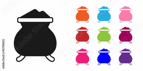 Black Molten gold being poured icon isolated on white background. Molten metal poured from ladle. Set icons colorful. Vector