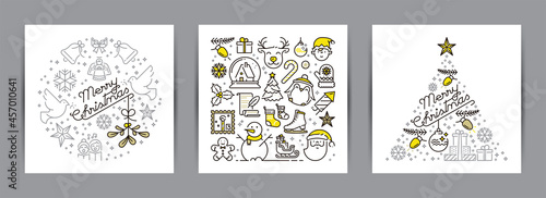 Black and yellow. Merry Christmas. Winter holidays greeting cards