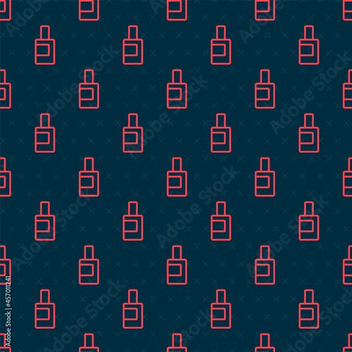 Red line Plastic bottle for laundry detergent, bleach, dishwashing liquid or another cleaning agent icon isolated seamless pattern on black background. Vector