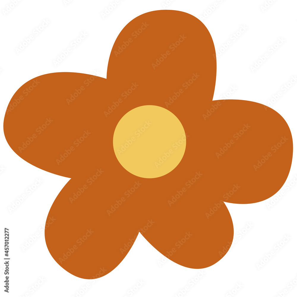 Simple five-leafed cute orange flower art on the white isolated background.