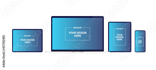 Computer screen mockups - Template with computer, tablet and mobile device screen to insert your own design. Vector illustration