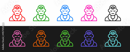 Set line Wizard warlock icon isolated on black and white background. Vector