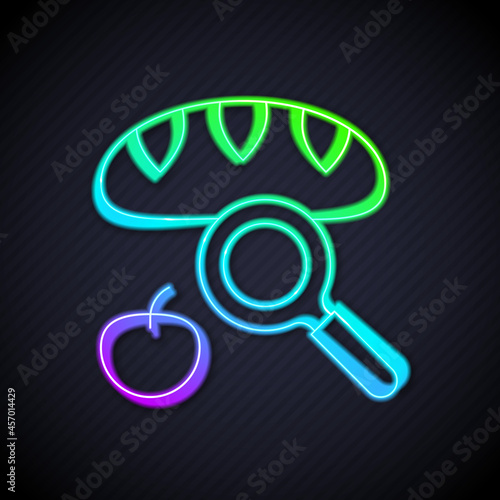 Glowing neon line Searching for food icon isolated on black background. Homelessness and poverty concept. Vector
